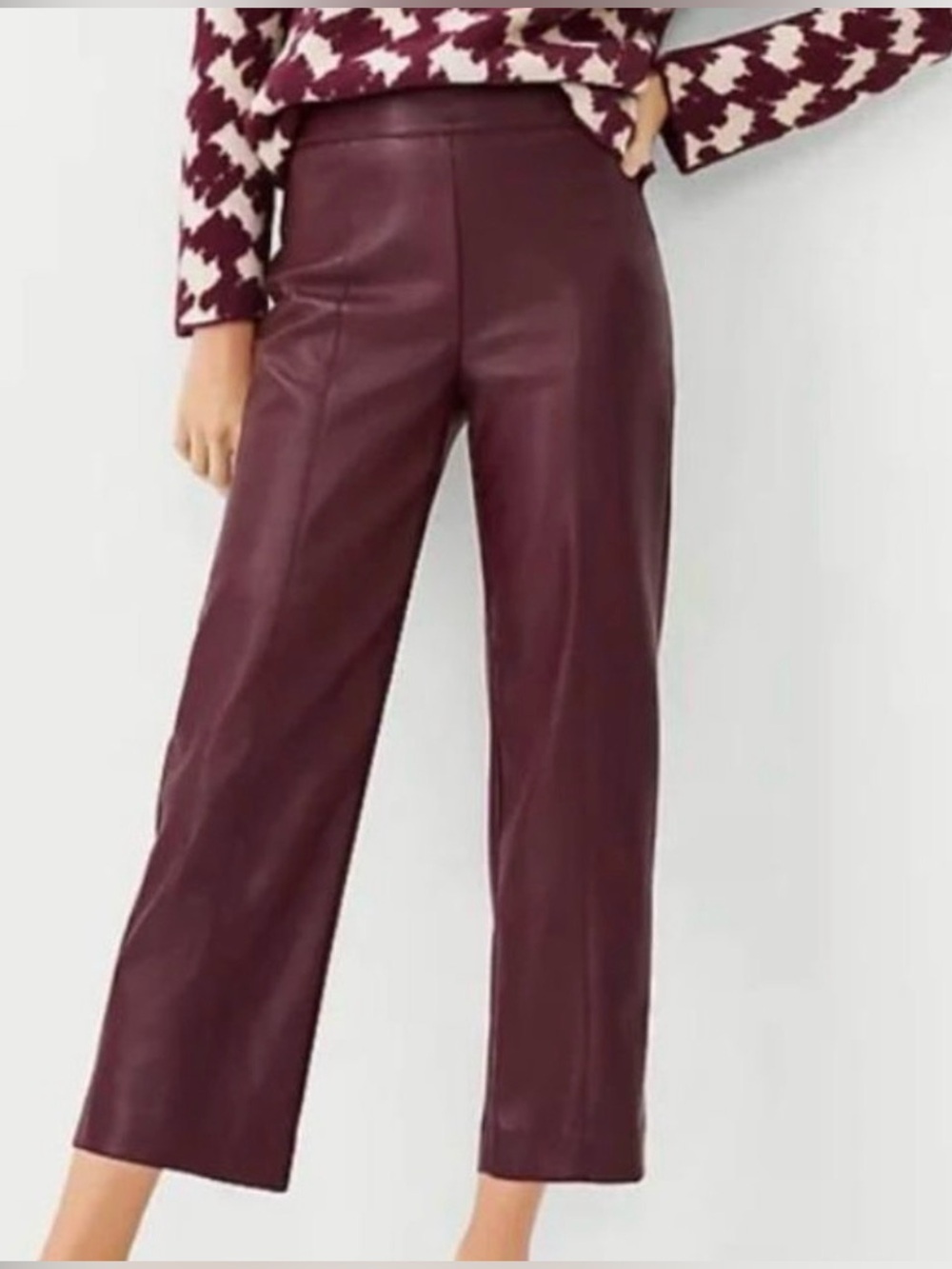 Ann Taylor Womens Faux Leather Plum wide Leg Crop Pants Size 8 NWT